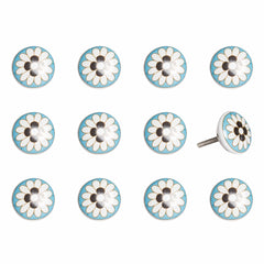 Floral White And Sky Blue Set Of 12 Knobs