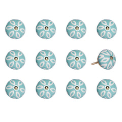 1.5" X 1.5" X 1.5" Turquoise White And Gold Knobs 12 Pack