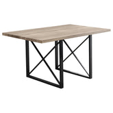 60" Dark Taupe And Black Rectangular Manufactured Wood And Metal Dining Table