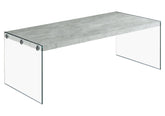 22" X 44" X 16" Grey Cement Tempered Glass Coffee Table
