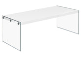 22" X 44" X 16.25" White Clear Particle Board Tempered Glass Coffee Table