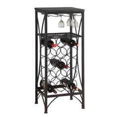 12.5" X 16.25" X 40.5" Black Metal Wine Bottle And Glass Rack Home Bar