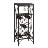 12.5" X 16.25" X 40.5" Black Metal Wine Bottle And Glass Rack Home Bar