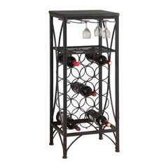 12.5" X 16.25" X 40.5" Black Metal Wine Bottle And Glass Rack Home Bar