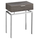 23" Silver And Deep Taupe End Table With Drawer
