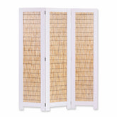 White And Natural Three Panel Room Divider Screen