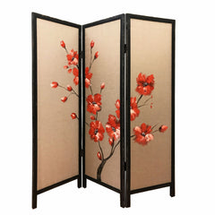 60 X 1 X 63 Brown Fabric And Wood Blooming 3 Panel Screen