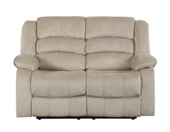 60'" X 35'" X 40'" Modern Beige Leather Sofa And Loveseat