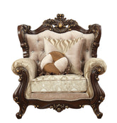 36" Beige And Brown Fabric Damask Tufted Chesterfield Chair
