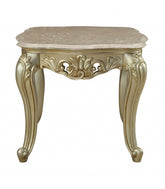 24" Antiqued White Faux Marble Mirrored End Table