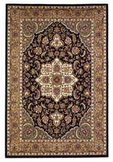10'X13' Black Beige Machine Woven Floral Medallion Indoor Area Rug