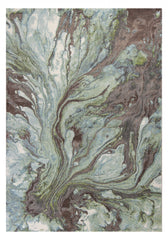9' X 13' Green And Brown Abstract Marble Area Rug
