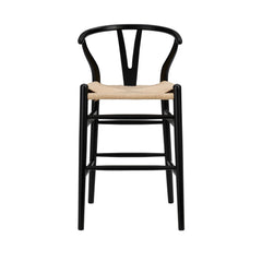38" Black Solid Wood Counter Stool With Natural Seat