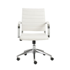 White Faux Leather Seat Swivel Adjustable Task Chair Leather Back Steel Frame