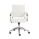 White Faux Leather Seat Swivel Adjustable Task Chair Leather Back Steel Frame