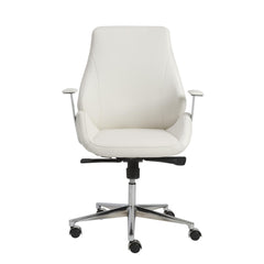 White Faux Leather Seat Swivel Adjustable Task Chair Leather Back Steel Frame