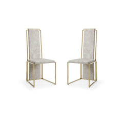 Set Of 2 Ultra Modern Beige Suede And Gold Dining Chairs