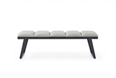 57" Pale Grey Faux Leather and Black Bench