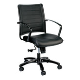 Black Faux Leather Tufted Seat Swivel Adjustable Task Chair Leather Back Steel Frame