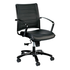 Black Faux Leather Tufted Seat Swivel Adjustable Task Chair Leather Back Steel Frame