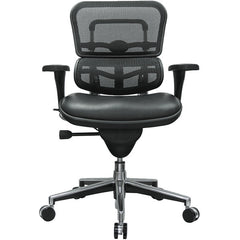 Black Faux Leather Seat Swivel Adjustable Task Chair Mesh Back Steel Frame