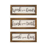 Set Of 3 Linen Bathroom Rules Wood Framed Wall Art