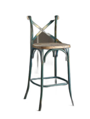 43" Brown And Turquoise Iron Chair With Footrest