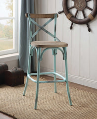 43" Brown And Sky Blue Iron Chair With Footrest