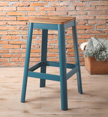 Contrast Teal And Natural Wood Bar Stool