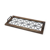 Brown Wood With Geometrically Metal Frame And Glass Bottom Tray