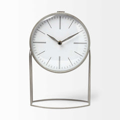 Gray Metal Circular Desk Table Clock Equipped With A Quartz Movement