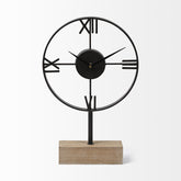 Black Metal Wood Desk Table Clock With Open Metal Frame