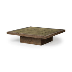 50" Brown Square Distressed Coffee Table