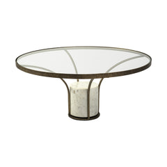 36" Round Glass Top Metal And Marble Pedestal Coffee Table