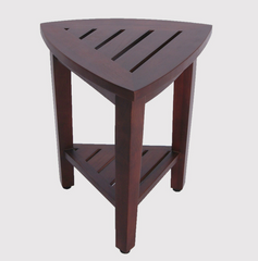 Compact Teak Corner Shower Outdoor Bench With Shelf In Brown Finish