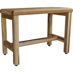 Compact Rectangular Teak Shower Outdoor Bench With Shelf In Natural Finish