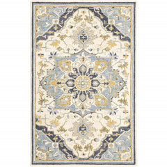 10'X13' Blue And Ivory Bohemian Rug