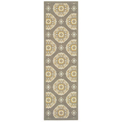 8' Grey Gold Floral Medallion Discs Indoor Outdoor Area Rug Runner Rug