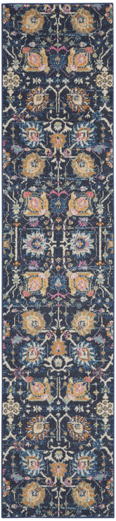 10' Navy Blue Floral Power Loom Runner Rug