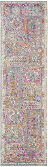 10' Pink And Gray Abstract Power Loom Runner Rug