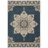 10’ X 13’ Blue And Beige Floral Medallion Indoor Area Rug