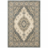 10’ X 13’ Vintage Beige And Blue Indoor Area Rug