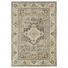 10’ X 13’ Beige And Gray Traditional Medallion Indoor Area Rug