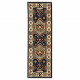 12' Blue Ivory Machine Woven Medallion Indoor Runner Rug