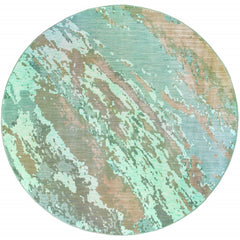 8' Round Blue And Gray Abstract Impasto Area Rug