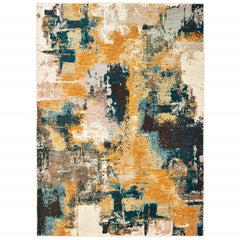 10’X13’ Blue And Gold Abstract Strokes Area Rug