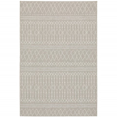 10’X13’ Gray And Ivory Geometric Indoor Outdoor Area Rug
