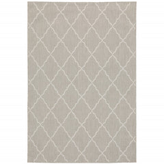 10’X13’ Gray And Ivory Trellis Indoor Outdoor Area Rug