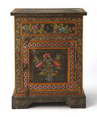 Black And Gold Vintage Hand Painted One Drawer Accent Chest