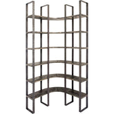 Black Iron Framed Curved Wooden Shelving Unit